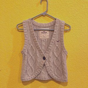 Vantage Y2K Hollister Marled Wool Knit Sweater Vest Button Closure Tan Beige Oat